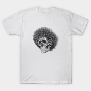 Cute skull with afro hair wearing glasses drawing with scribble art T-Shirt